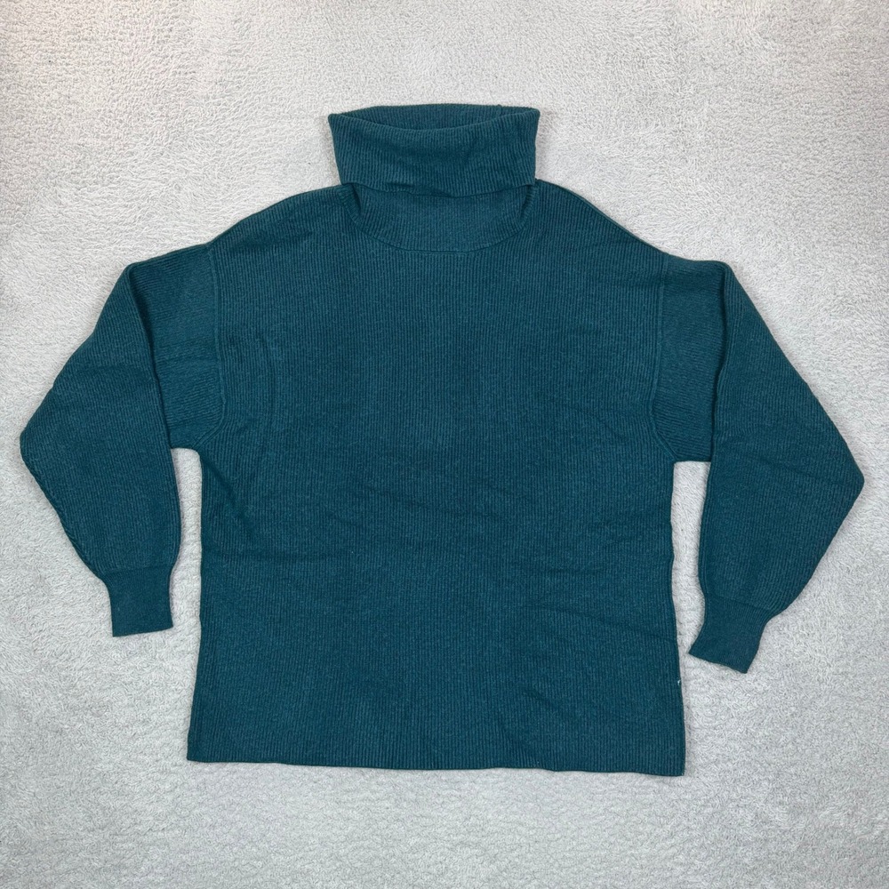 Free‎ People Swim Too Deep Turtleneck Sweater Teal Green Ribbed Knit Oversized L
